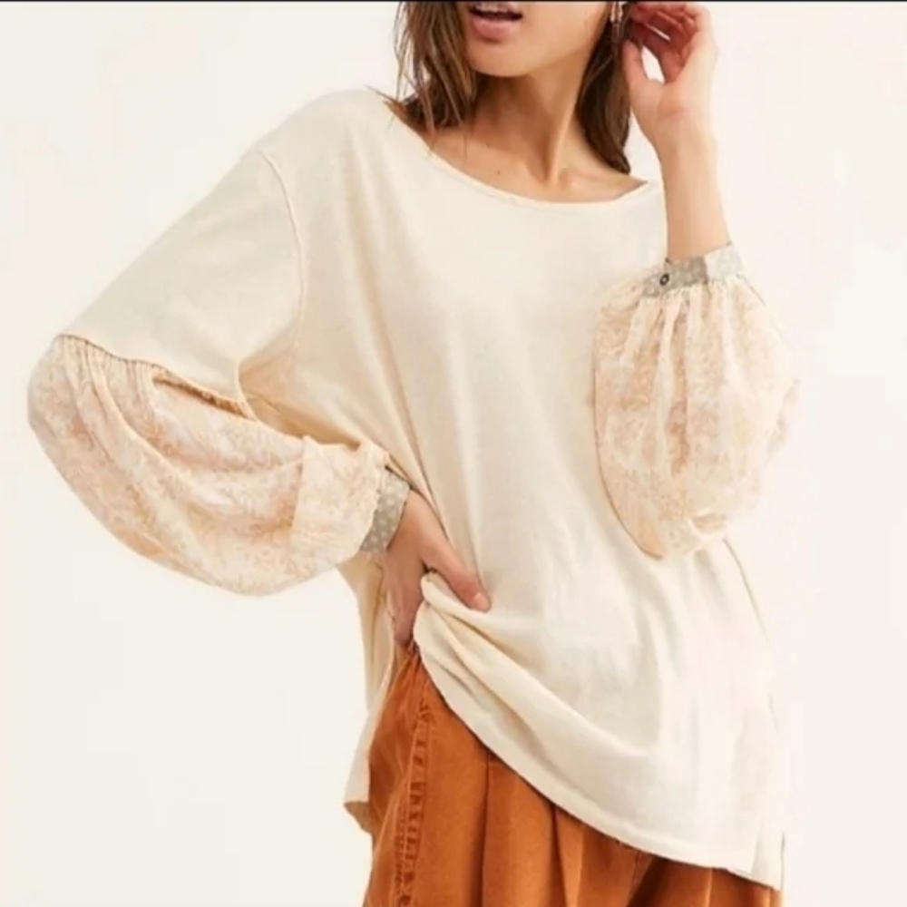 We The Free Cream and Pink Blouse